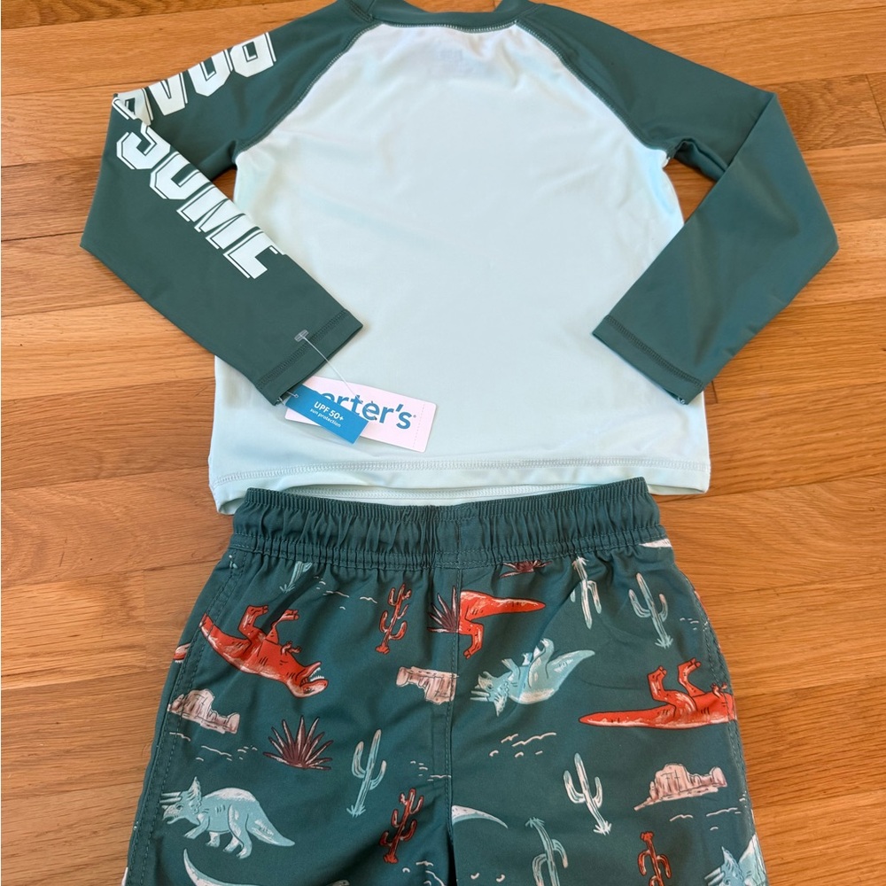 Carter's Toddler Boys Rash Guard Top Dinosaur-Print Swim Shorts 2 piece set 3T - Picture 13 of 13